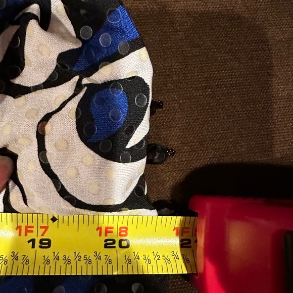 MSK Wrap Top Look Blue white black Floral Print. Black Beaded waist Fringe Sz S - Picture 13 of 13